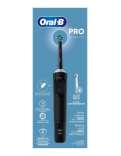 CEPILLO DENTAL ELECTRICO RECARGABLE ORAL-B VITALITY PRO 1 UNIDAD + 2 RECAMBIOS COLOR NEGRO