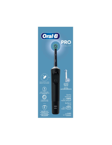 CEPILLO DENTAL ELECTRICO RECARGABLE ORAL-B VITALITY PRO 1 UNIDAD + 2 RECAMBIOS COLOR NEGRO