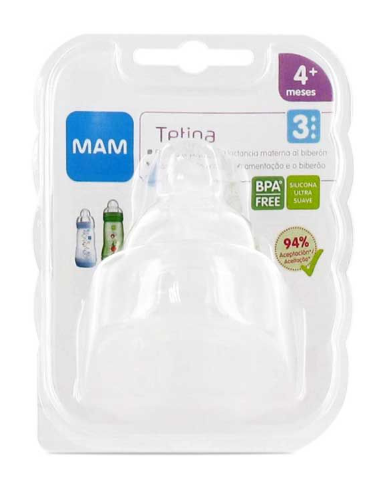 TETINA SILICONA MAM TEAT 3 FLUJO RAPIDO 4+ M