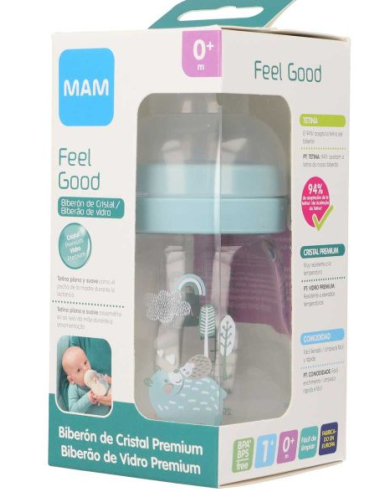 BIBERON CRISTAL MAM FEEL GOOD +0 MESES 1 UNIDAD A 170 ML AZUL