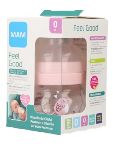 BIBERON CRISTAL MAM FEEL GOOD +0 MESES 1 UNIDAD R 170 ML ROSA