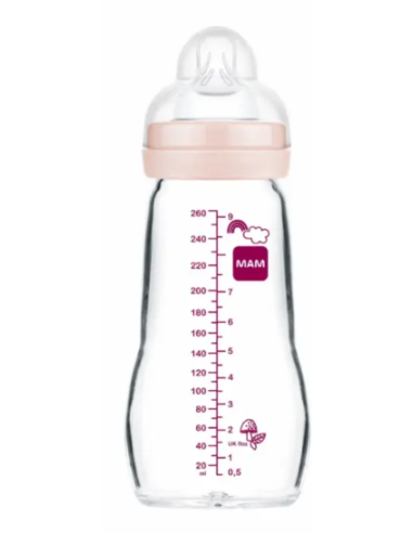 BIBERON CRISTAL MAM FEEL GOOD +2 MESES 1 UNIDAD R 260 ML ROSA