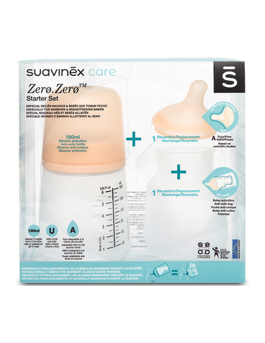 BIBERON ANTICOLICO T SILICONA SUAVINEX ZERO ZERO 1 ENVASE 180 ML SET INICIACION